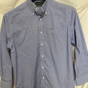 Ralph Lauren Shirt Mens 16 1/2 32-33 Blue Check Button Down/Front Long Sleeve.